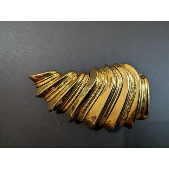 Vintage Belt Buckle Gold tone shell shrimp Asymmetrical stripes  8 inch  1970's - Picture 6 of 9
